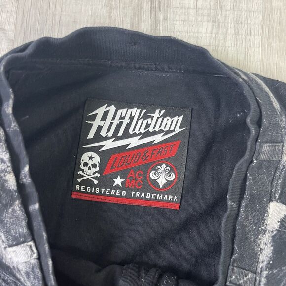 Affliction Henley Shirt Distressed 2XL Metal Buttons Stitching Live Fast Rare P - Picture 5 of 9